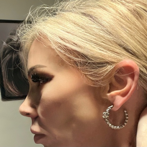 Chanel Silver Crystal Hoop Earrings - Picture 8 of 8